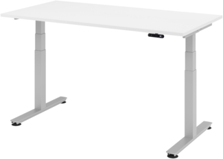 bümö elektrisch höhenverstellbarer Schreibtisch 160x80 cm in weiß, Gestell silber - Schreibtisch höhenverstellbar elektrisch mit Memory-Steuerung, elektrischer Schreibtisch, Gaming Tisch, XDSM-16-W-S