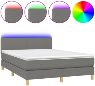 vidaXL Boxspringbett mit Matratze & LED Dunkelgrau 140x190 cm Stoff, Härtegrad: H2 [3132990]