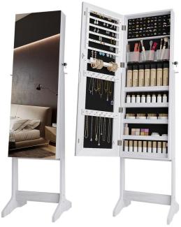 LVifur Schmuckschrank abschließbarer mit Ganzkörperspiegel, freistehend, 3-fach verstellbar (1-St) ideal für Schlafzimmer und Ankleideraum, 41.5 x 36.5 x 151 cm, weiß