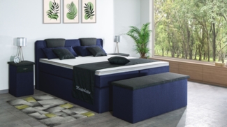 Meisterbetten Boxspringbett Iris 200x220 in WT-Dunkel Blau in WT-Dunkel Grau, Matratzenbezug Nano, Komfortschaum-Topper