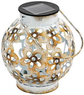 LED Solar Hängeleuchte, Dekorstanzungen, weiß-gelb, H 14 cm