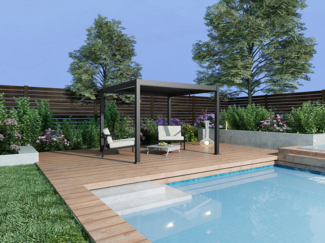 Vente-unique - Terrassendach bioklimatisch freistehend aus Aluminium mit verstellbaren Lamellen - 9 m² - Anthrazit - AMALFI