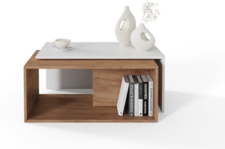 Platan Room Couchtisch Wohnzimmertisch 90x48x40 cm (2er Set), Kaffeetisch modern, Sofatisch mit Stauraum, Satztisch