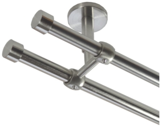 BASIT Gardinenstange Rohr Edelstahl 16 mm mit Deckenträgern 120 cm E16, Ø 16 mm, 2-läufig, verschraubt, Edelstahl, D21 120 cm E16 Kappe