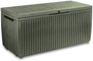 Dmora Aufbewahrungstruhe für draußen Burlington, Gartenbox, Outdoor-Truhe, Stauraumbank für außen, 123x54 h57 cm, Grün