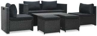 vidaXL 6-tlg. Garten-Lounge-Set mit Auflagen Poly Rattan Schwarz 47809