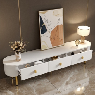 HAUSS SPOLE Wohnzimmer-Set mit Schubladen, goldenen Griffen und Beinen, geschwungenen Ecken, (TV-Ständer, 1-St, Fernsehtisch mit 3 Schubladen), mit geschwungenen Ecken