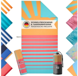 Blumtal Reisehandtuch Strandhandtuch 90x180 cm aus Mikrofaser - kompakt & schnelltrocknend, sandfrei mit Band - Mikrofaser Handtuch groß mit Wellen-Muster