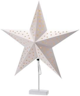 IC Winterworld LED Tischleuchte LED Tischleuchte mit Sternen-Lampenschirm und Metallfuß, Ø 60 cm, LED fest integriert, ca. 75 cm hoch, 6/18 Stunden Timer, batteriebetrieben, weiß
