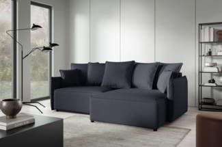 Ecksofa Schlafsofa Sofa MINEA in Stoff Abriamo Anthrazit Ottomane Rechts