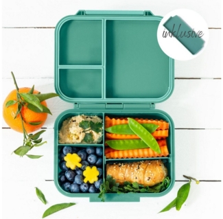 LEKKABOX Lunchbox Mini Kinder Bentobox, 3 Fächer - Brotdose Vesperdose Brotbüchse, Für feuchte Lebensmittel auslaufsicher, inkl. extra Trenner
