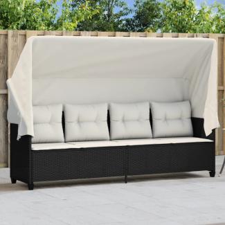 vidaXL Sonnenliege mit Dach und Kissen Schwarz Poly Rattan 368335