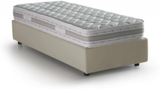 Dmora Einzelbett Addison, Bettkasten mit Stoffbezug, 100 % Made in Italy, Öffnung vorne, inklusive Matratze 90 x 190 cm, Beige
