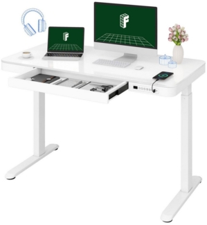 FLEXISPOT Schreibtisch Höhenverstellbarer Schreibtisch Q8, Bambus/Glas (Glas Tischplatte 120x60 cm), mit Touch Funktion & USB, Kindersicherung-System