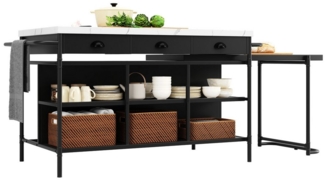 HAUSS SPOLE Küchenwagen mit 3 Schubladen, ausziehbarer Tischplatte, MDF Arbeitsplatte schwarz, (Multifunktionale Kücheninsel mit ausziehbarer Arbeitsplatte (MDF, Marmormuster) und 3 Schubladen, Flexibles Küchenmöbel, für Küche & Esszimmer, Perfekt für ...
