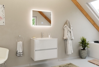 Badmöbel Set Taifun 2tlg. 70cm mit LED Spiegel weiß Hgl : Weiss hochglanz