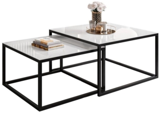 Lookway Couchtisch YOSHI GLASS 2in1 mit schwarzem und weißem Gestell (2er-Set), Breite: 70 cm und 60 cm