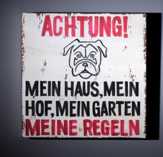Wall Art Deko Holzschild "Achtung!. " im Vintage Look
