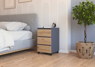 rauch Joel-Extra, Rollcontainer, 3 Schubladen, Farbe Grau metallic/Eiche Artisan, BxHxT 40x65x42cm