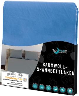 Dreamzie - Spannbettlaken 200x200 cm - Baumwolle Oeko Tex Zertifiziert - Blau - 100% Jersey Spannbetttuch 200x200