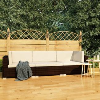 vidaXL 3-tlg. Garten-Sofagarnitur mit Auflagen Poly Rattan Braun 47265