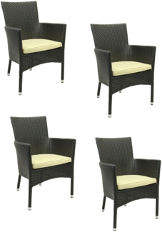 4x KONWAY® MILANO Stapelsessel Schwarz + Sitzkissen Polyrattan Garten Sessel Set