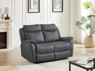 Vente-unique - Relaxsofa 2-Sitzer elektrisch - Rindsleder - Anthrazitgrau - NOMAJO