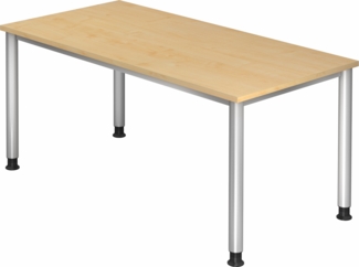 bümö höhenverstellbarer Schreibtisch H-Serie 160x80 cm in Ahorn, Gestell in Silber - PC Tisch für's Büro manuell höhenverstellbar, Computertisch verstellbar, HS-16-3