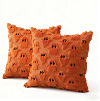 CLTYQ Kissenbezug Halloween Kissenbezug 45x45 cm – Geister Design, Schwarz, (2 Stück), aus weichem Plüsch-Kunstfell - Für herbstliche Heimdekoration