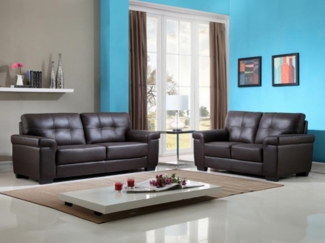 Vente-unique - Couchgarnitur Leder 3+2 - Braun - HAZEL