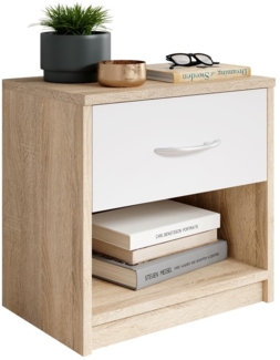 Nachtkommode >Bettine< in Eiche Sonoma Nachbildung / Weiß - 39x41x28cm (BxHxT)