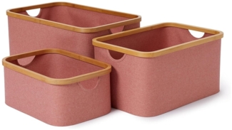 Lumaland Bambus-Aufbewahrungsbox rechteckig 3er-Set Rosa