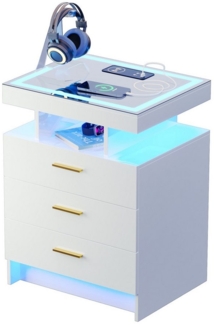 LVifur Nachttisch Smart Nachtschrank mit Ladefunktion, 3-fach dimmbar, 3 Schubladen (1-St), automatischer Sensor, LED-Licht, 45T x 40B x 60H cm, Weiß