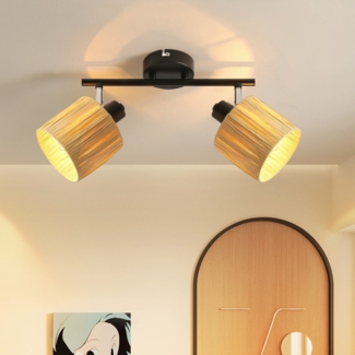 ZMH Deckenstrahler 2 Flammig Deckenleuchte Flur - Deckenspots Vintage Strahler Innen E14 Schwarz Natürlich Deckenlampe Papier 350°Schwenkbar Spots für Schlafzimmer Wohnzimmer(Ohne Leuchtmittel)