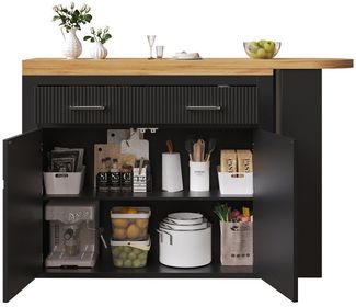 REDOM Bartisch Ausziehbarer (mit Stauraum & Soft-Close, Beweglicher Teleskop-Hochtisch mit Rollen, Schublade & Regalen, Kücheninsel & Home-Bar für Paare & Familien, 1-St, 137-215×39×102.3cm)