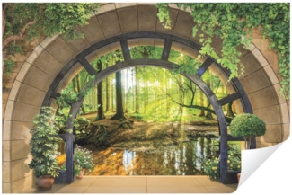 Wallarena Fototapete 3D EFFEKT Fenster Wald Natur Landschaft Wohnzimmer oder Schlafzimmer, Glatt Vlies, 3D-Optik, Wald, Fenster, Natur, Landschaft, Sonne, Sonnewald, Fototapete Wohnzimmer Schlafzimmer - Vliestapete inklusive Kleister