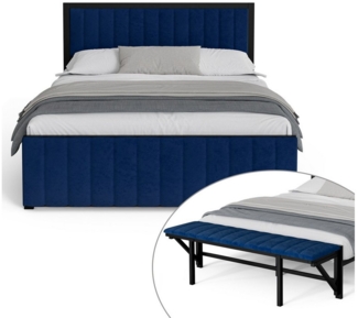 LVHOM Polsterbett Metallbett 140x200cm/160x200cm Bettgestell mit klappbare Polsterbank (Klappbares Endbrett=Bettbank, Super stabiler Rahmen, Doppelbett/Stauraumbett, Fühlbar angenehm, Weicher, hautfreundlicher Samtstoff, Platzsparend), Ideal für Schlaf...