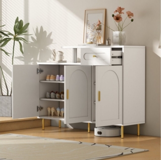 Flieks Kommode mit 1 Schublade und 3 Türen (B120/T35/H92 cm, 1 St, für Flur, Wohnzimmer, Schlafzimmer), Sideboard Schuhschrank Mehrzweckschrank mit verstellbare Einlegeböden