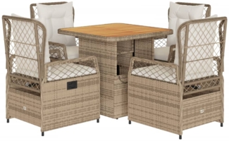 vidaXL 5-tlg. Garten-Essgruppe mit Kissen Beige Poly Rattan 3262920