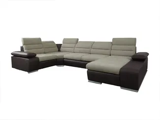 Wohnlandschaft mit Schlaffunktion BOILEAU - Ecke Rechts - Beige & Braun