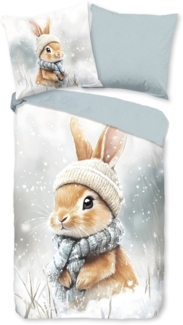 Good Morning Kids Flanell Bettwäsche 135x200 Idun Hase Winter Schnee grau 33336