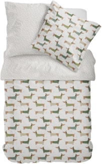 Dormabell Satin Bettwäsche 155x220 Dackel Hund Pfoten Wende braun grün weiß
