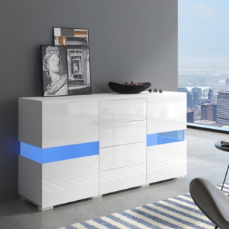 OKWISH Sideboard TV-Schrank Fernsehschrank Lowboard (CONTEMPORÄRES DESIGN), mit 16 Farben LED-Leuchten Weiß 140*35*72 cm