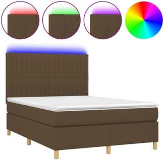 vidaXL Boxspringbett mit Matratze & LED Dunkelbraun 140x200 cm Stoff 3135600