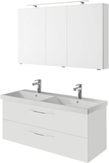 Saphir Badmöbel-Set Serie 4035 2-teilig, Keramik-Doppelwaschtisch mit LED-Spiegelschrank, (Set), Doppel-Waschplatz inkl Türdämpfer, 120 cm breit, 2 Schubladen, 3 Türen