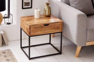 riess-ambiente Nachttisch IRON CRAFT 45cm natur / schwarz, Massivholz · Beistelltisch · mit Schublade · Industrial · Mangoholz