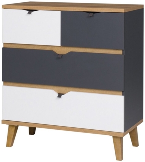 Lomadox Kommode MARIBOR-132, mit 4 Schubkästen in Eiche mit graphit, weiß B/H/T ca. 81/90/40 cm
