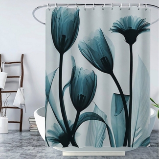 BYSURE Duschvorhang Breite 180 cm, Blumendruck Polyester Duschvorhang