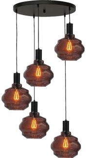 Pendelleuchte Porto 5-flammig Glas Rot-Transparent Ø60cm