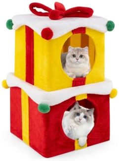 COSTWAY Kratzbaum, 2-stöckig, stapelbare Katzenhöhle, mit Ball